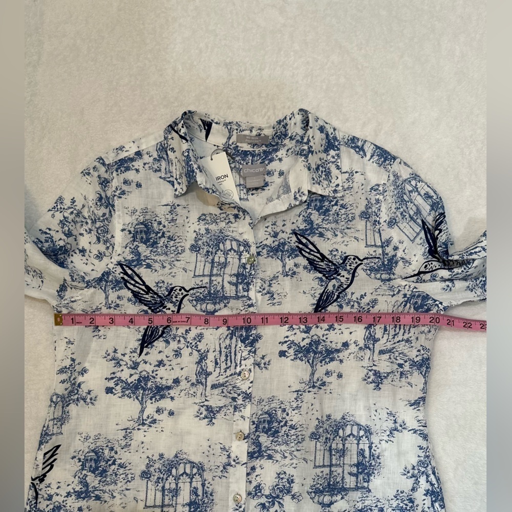 Chico's 100% Linen Animal Print Midi Dress Embroidered With Pocket Size 1/Medium - Picture 11 of 16